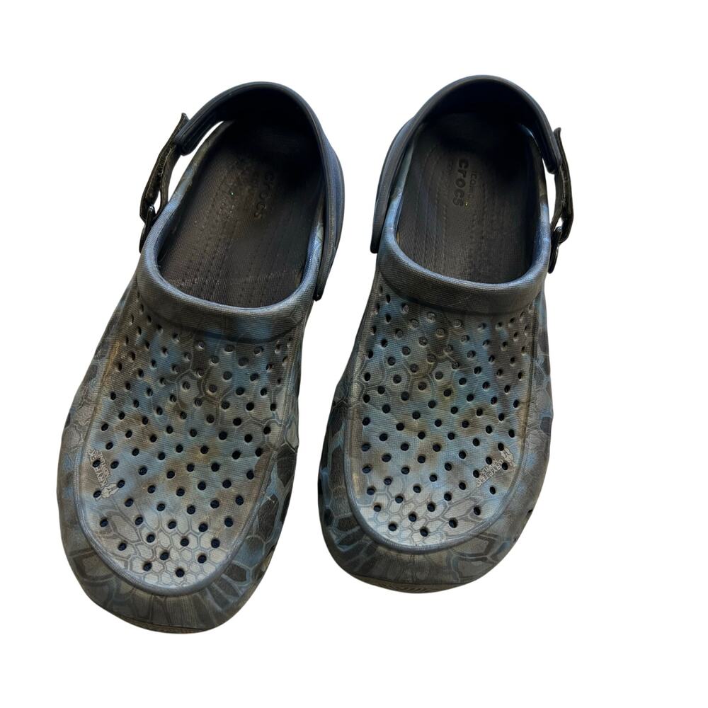 CROCS Classic Clog Black And Blue Print Adjustable Strap Slip-On Mens Size 7